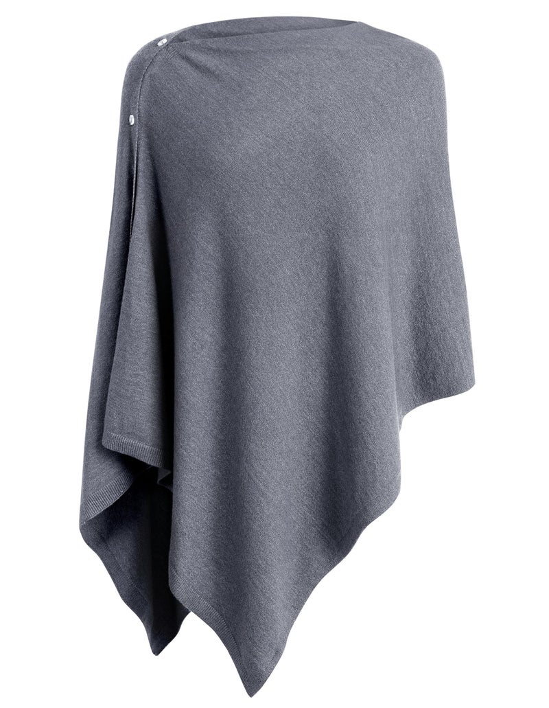 PULI Women's Versatile Knitted Shawls Scarf Poncho Sweater with Buttons Lightweight Spring Summer Fall Wraps slate gray - Image 1